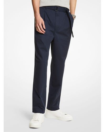 Michael Kors Stretch Cotton Belted Trousers - Blue