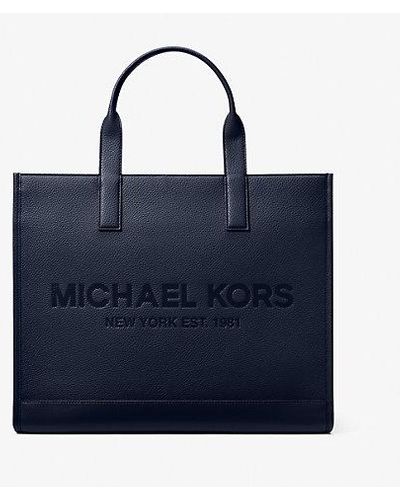 Michael Kors Cooper Logo Embossed Faux Pebbled Leather Tote Bag - Blue