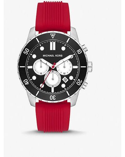 Michael Kors Oversized Cunningham Silver-tone And Silicone Watch - Red