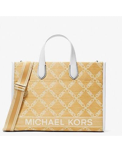 Michael Kors Gigi Large Empire Logo Jacquard Straw Tote Bag - Natural