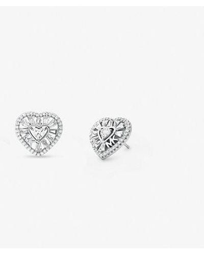 Michael Kors Precious Metal-plated Sterling Silver Pavé Heart Stud Earrings - White