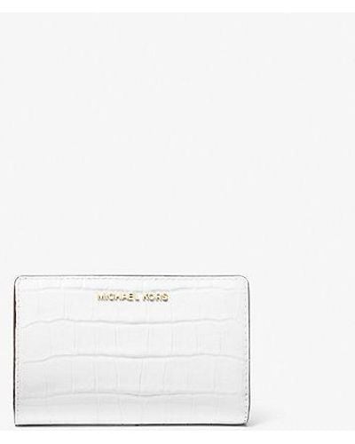 Michael Kors Empire Medium Crocodile Embossed Patent Leather Wallet - White