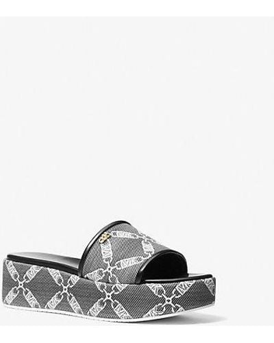 Michael Kors Ember Empire Logo Jacquard Platform Sandal - White