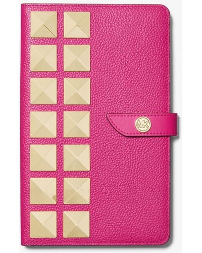 Michael Kors Medium Studded Pebbled Leather Notebook - Pink