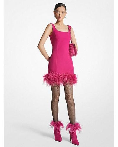 MICHAEL Michael Kors Feather Trim Stretch Crepe Shift Dress - Pink