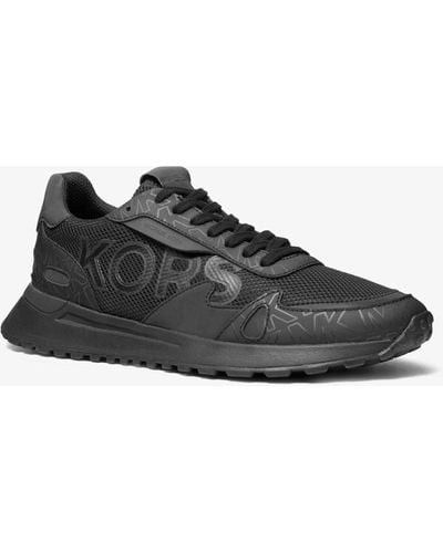 Michael Kors Mk Miles Leather And Mesh Trainer - Black