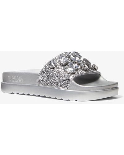 Michael Kors Tyra Jewel Embellished Glitter Slide Sandal - Metallic