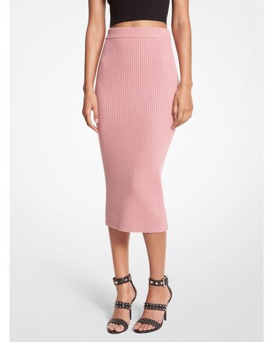 Michael Kors Ribbed Wool Blend Pencil Skirt - Pink