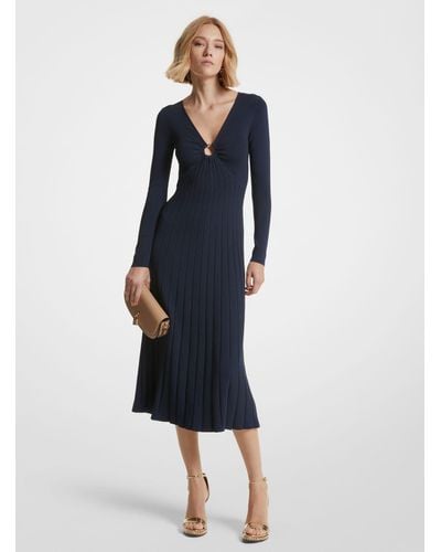 Michael Kors Vestido midi de punto elástico acanalado con aro - Azul