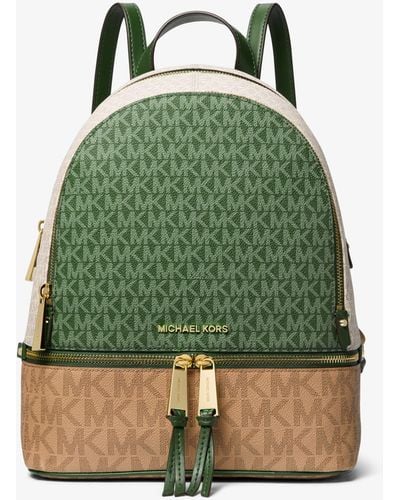 Michael Kors Rhea Medium Color-block Logo Backpack - Green