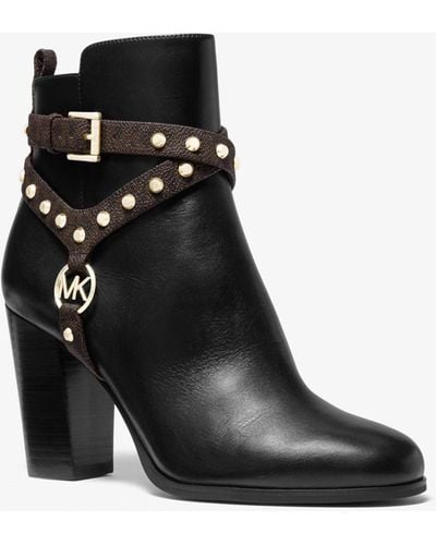 Michael Kors Preston Studded Leather Ankle Boot - Black