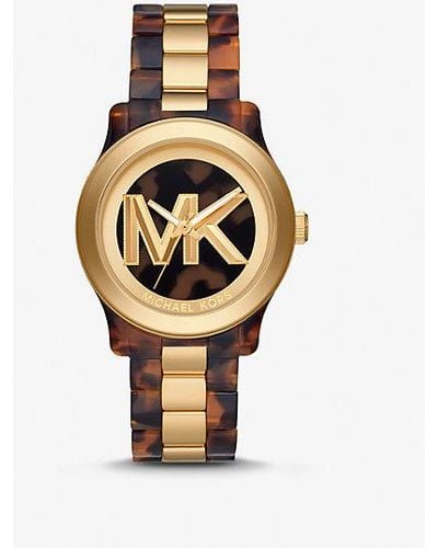 Michael Kors Runway Goldtone & Tortoiseshell Acetate Logo Watch - Multicolour