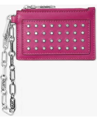 Michael Kors Empire Small Studded Leather Chain-link Card Case - Pink