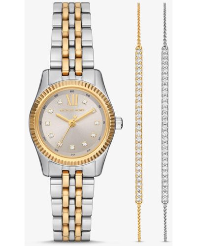 Michael Kors Lexington Pavé Two-tone Watch And Slider Bracelet Gift Set - White