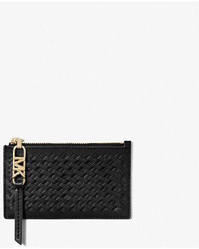 Michael Kors Empire Small Woven Leather Card Case - White