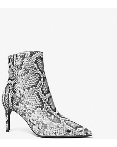 Michael Kors Alina Flex Snake Embossed Leather Ankle Boot - White