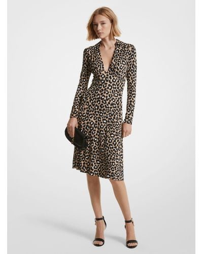 MICHAEL Michael Kors Leopard Print Stretch Matte Jersey Dress - White