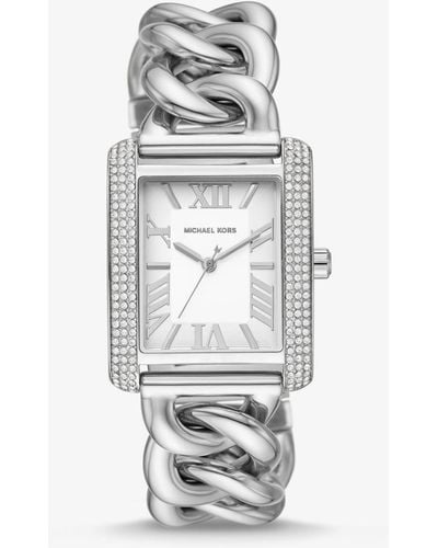 Michael Kors Mini Emery Pavé Silver-tone Curb Link Watch - White