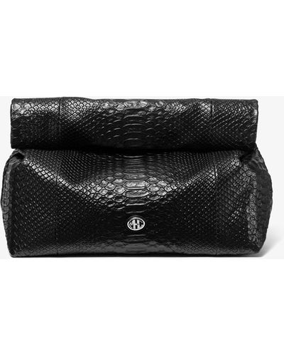 Michael Kors Monogramme Medium Python Embossed Leather Lunch Box Clutch - Black
