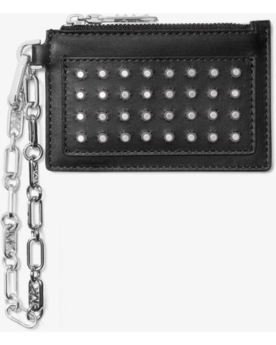 MICHAEL Michael Kors Empire Small Studded Leather Chain-link Card Case - White