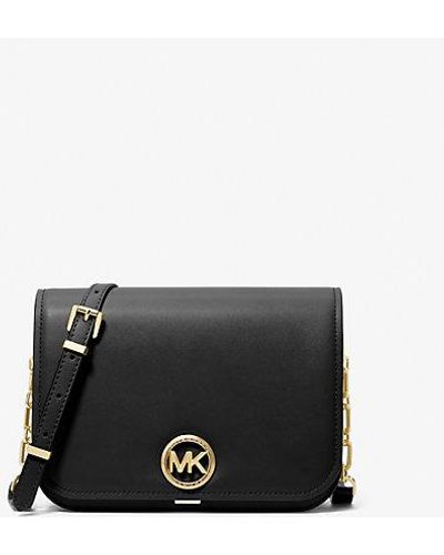 Michael Kors Mk Delancey Medium Leather Messenger Bag - Black
