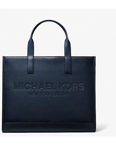 Michael Kors Cooper Logo Embossed Pebbled Leather Tote Bag - Blue