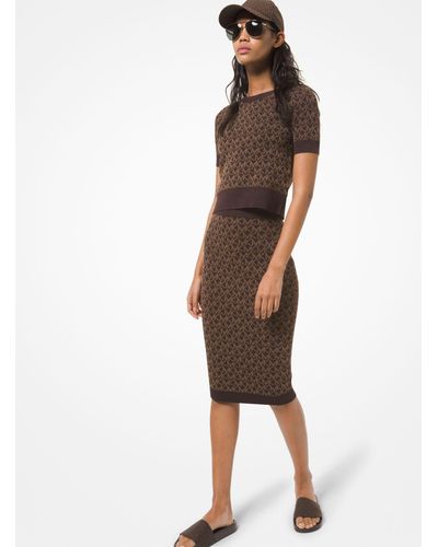 Michael Kors Stretch Logo Jacquard Skirt - Brown