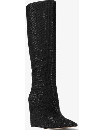 Michael Kors Alina Flex Snake Embossed Leather Ankle Boot - Black