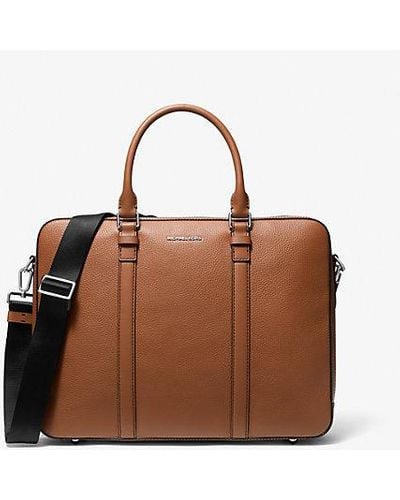 Michael Kors Hudson Logo And Leather Double-gusset Briefcase - Brown