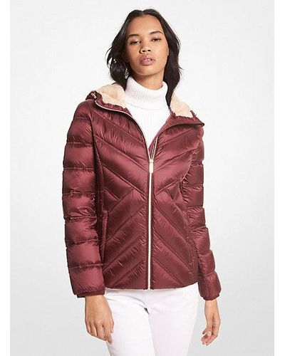 Michael Kors Nylon Packable Hooded Jacket - Red