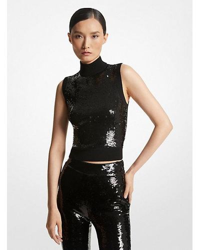 Michael Kors Sequined Merino Wool Blend Top - Black