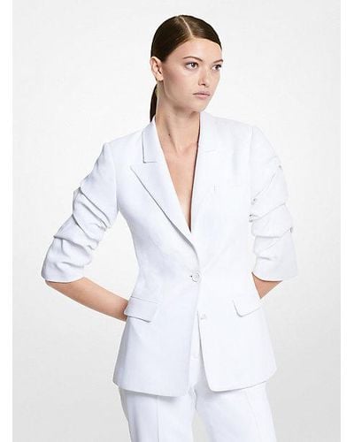 Michael Kors Cate Double Crepe Sablé Crushed-sleeve Blazer - White