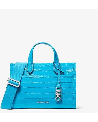 Michael Kors Gigi Small Crocodile Embossed Leather Messenger Bag - Blue
