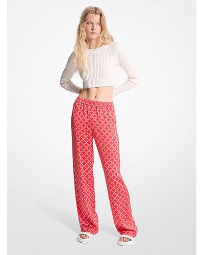 Michael Kors Empire Logo Satin Pajama Pants - Red