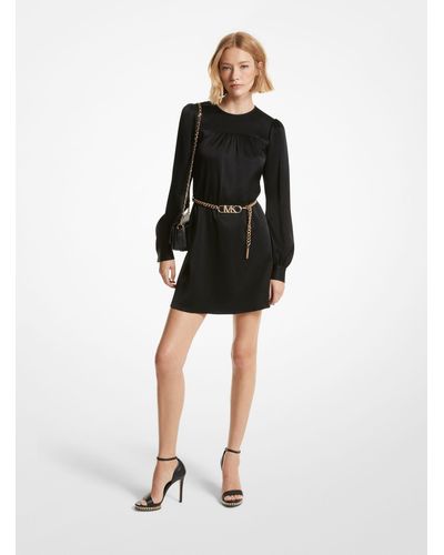 Michael Kors Satin Belted Mini Dress - Black