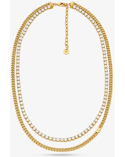 Michael Kors Precious Metal-plated Brass Double Chain Tennis Necklace - Metallic