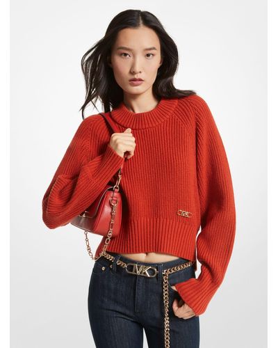 MICHAEL Michael Kors Ribbed Wool Blend Cropped Jumper - Red