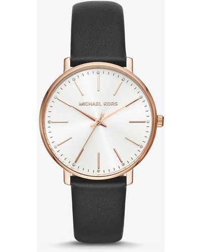 Michael Kors Pyper Rose Gold-tone And Leather Watch - Black