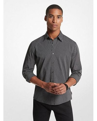 Michael Kors Striped Stretch Cotton Shirt - Gray