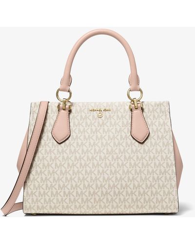 Michael Kors Marilyn Medium Logo Satchel - Natural