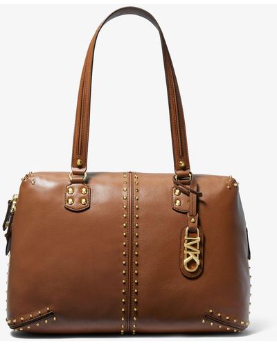 Michael Kors Astor Large Studded Leather Tote Bag - Brown