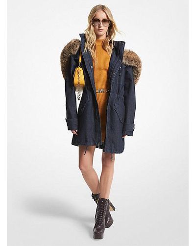 MICHAEL Michael Kors Faux Fur Trim Denim Anorak - Blue