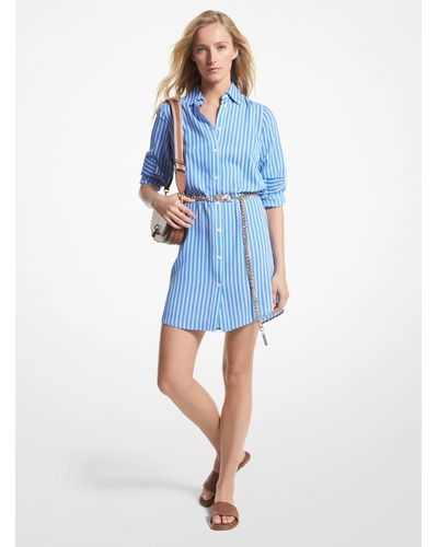 MICHAEL Michael Kors Vestido camisero de georgette a rayas con cinturón - Azul