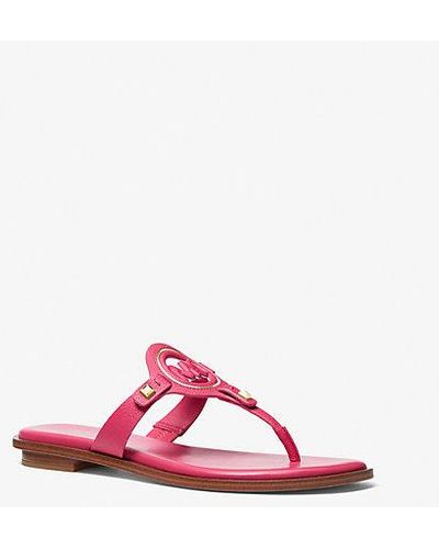 Michael Kors Aubrey Cutout Leather T-strap Sandal - Pink