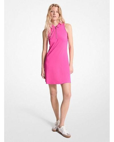 Michael Kors Golf Stretch Knit Zip-up Polo Dress - Pink