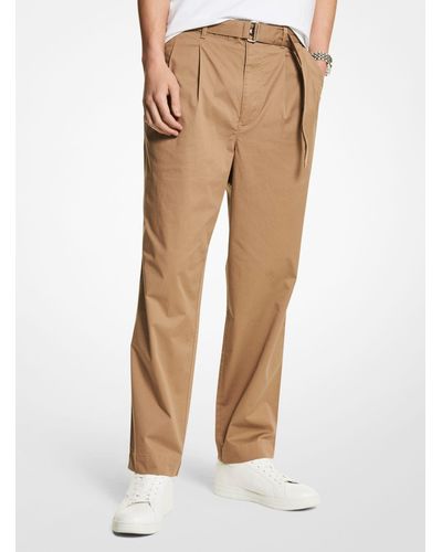 Michael Kors Stretch Cotton Belted Trousers - Natural