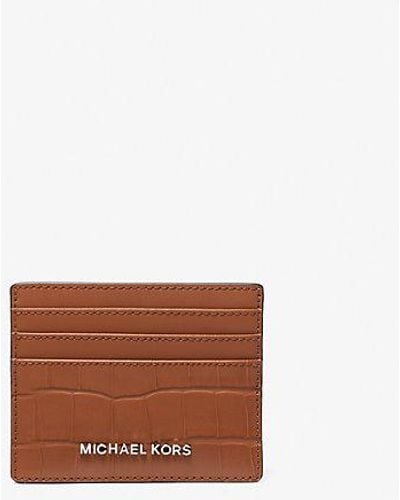 Michael Kors Hudson Crocodile Embossed Leather Tall Card Case - White