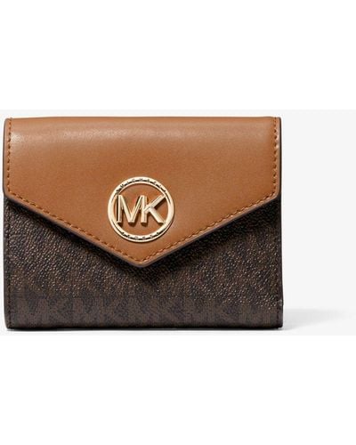 Michael Kors Greenwich Medium Signature Logo And Leather Tri-fold Envelope Wallet - White