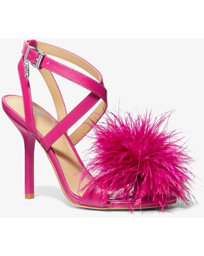 Michael Kors Whitby Feather Trim Leather Sandal - Pink