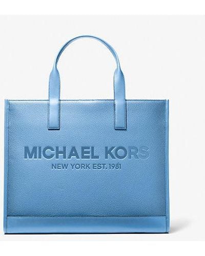 Michael Kors Cooper Logo Embossed Pebbled Leather Tote Bag - Blue